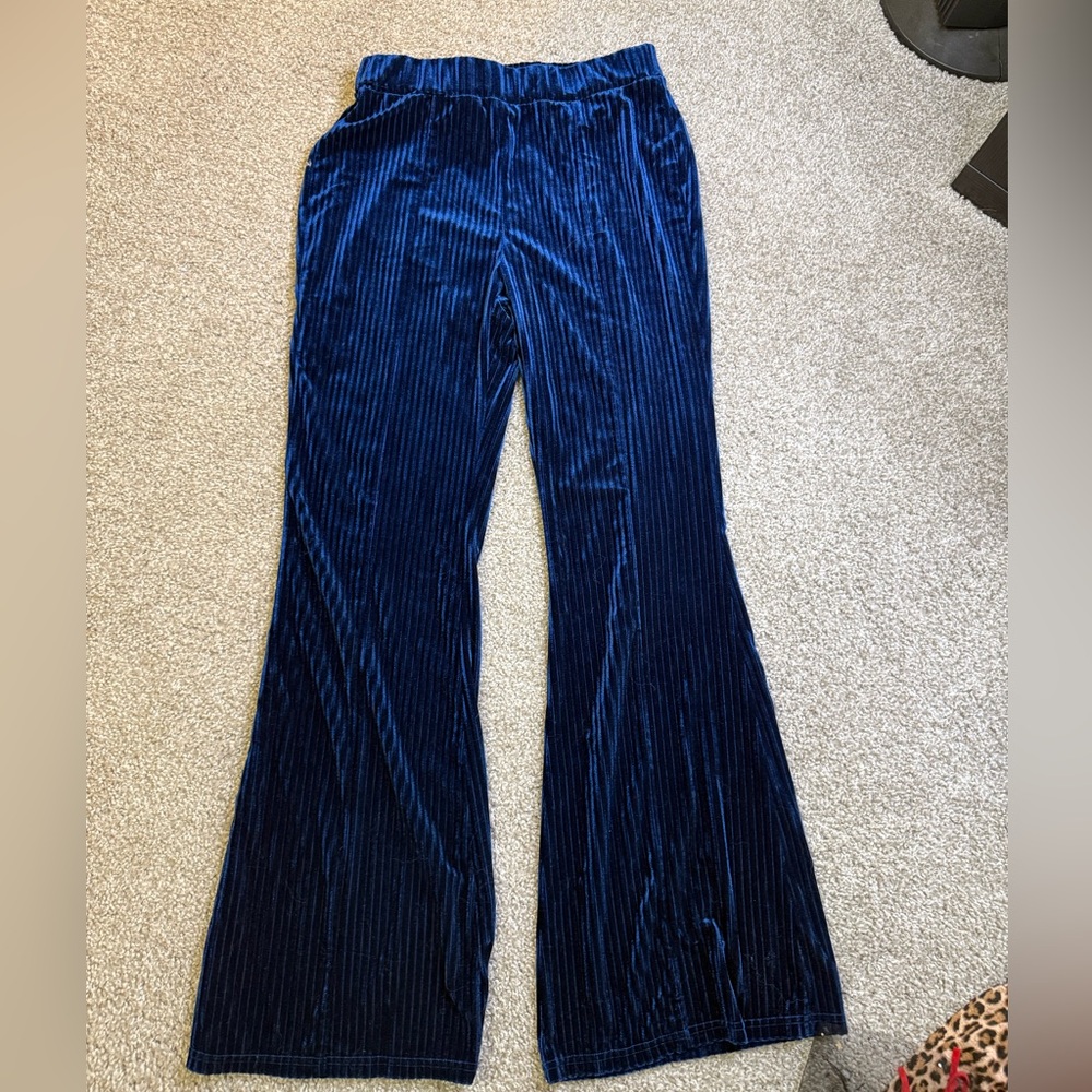 SHEIN Blue Velvet Boot Cut Pants